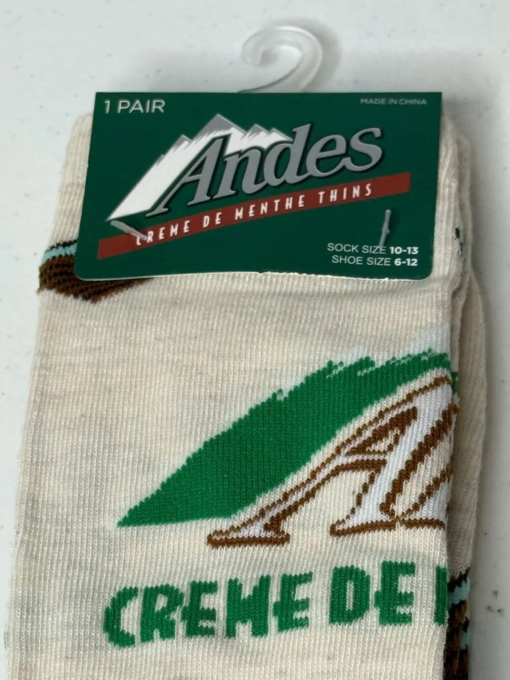 Andes Creme De Menthe Crew Socks Mens 10-13 Green Candy Novelty NWT